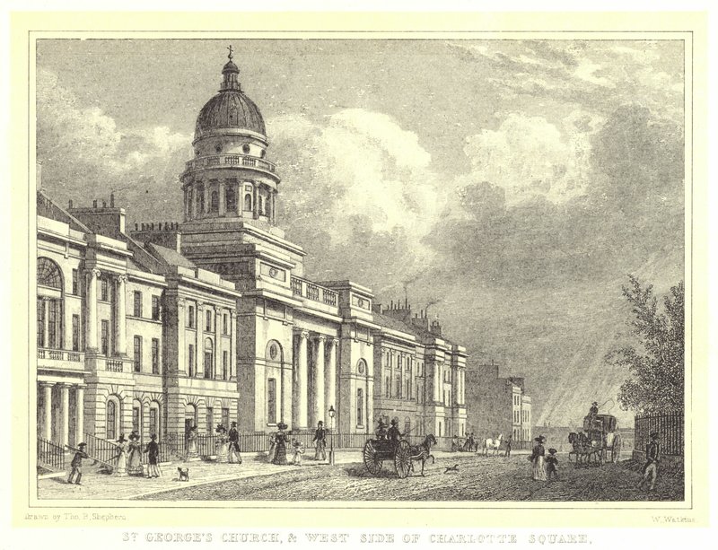 Igreja de São Jorge e Praça do Lado Oeste de Charlotte (gravura) de Thomas Hosmer (after) Shepherd