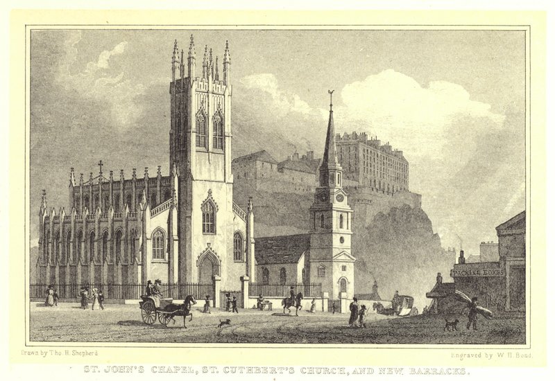 Capela de São João, Igreja de São Cutelo e Nova Caserna (gravura) de Thomas Hosmer (after) Shepherd