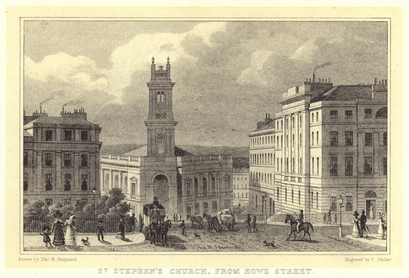 Igreja de São Estêvão, da Rua Howe (gravura) de Thomas Hosmer (after) Shepherd