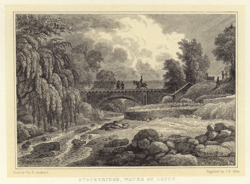 Stockbridge, Água de Leith (gravura) de Thomas Hosmer (after) Shepherd