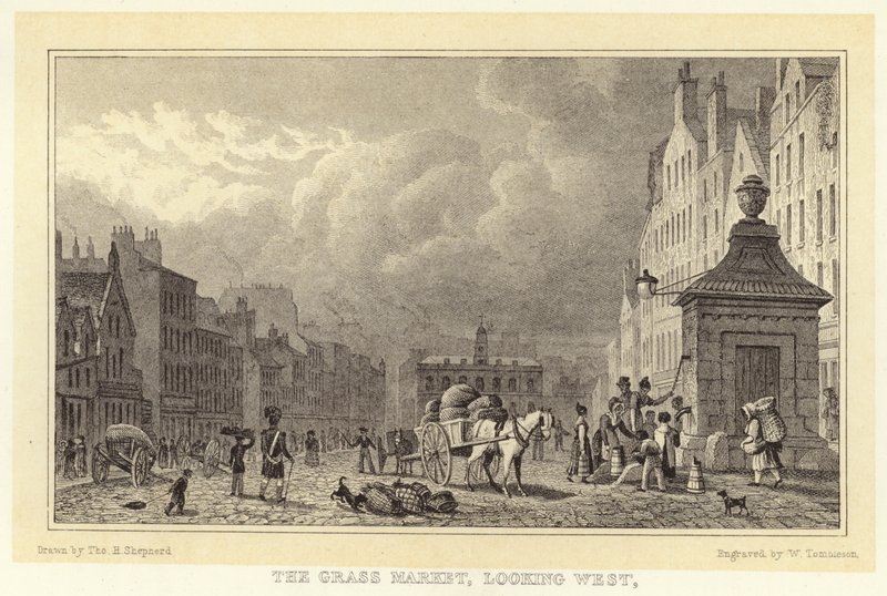 The Grass Market, olhando para o Oeste (gravura) de Thomas Hosmer (after) Shepherd