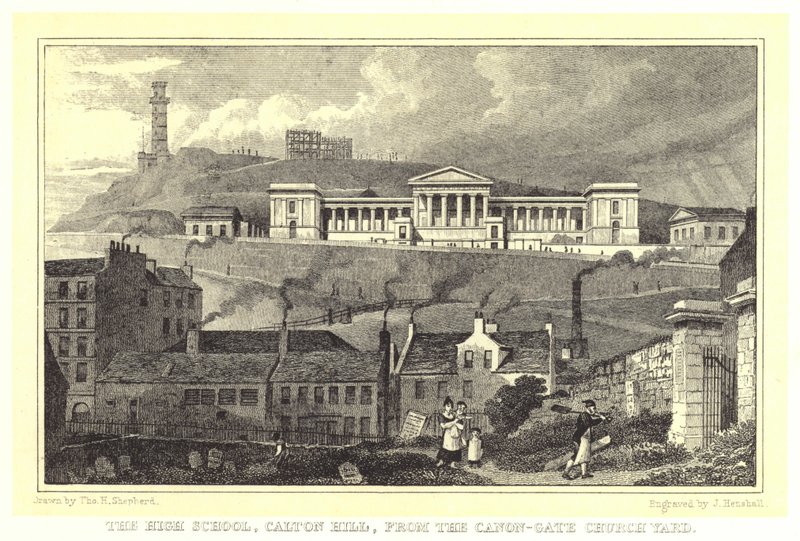 A Escola Secundária, Calton Hill, do Canon-Gate Church Yard (gravura) de Thomas Hosmer (after) Shepherd