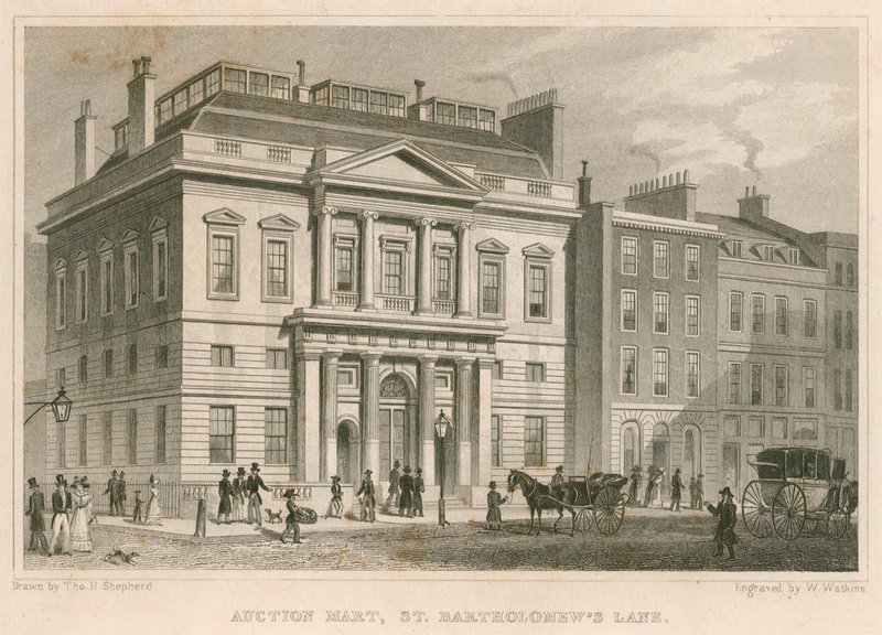 Leilão, mart, st, bartholomew&39;s, pista, londres de Thomas Hosmer Shepherd