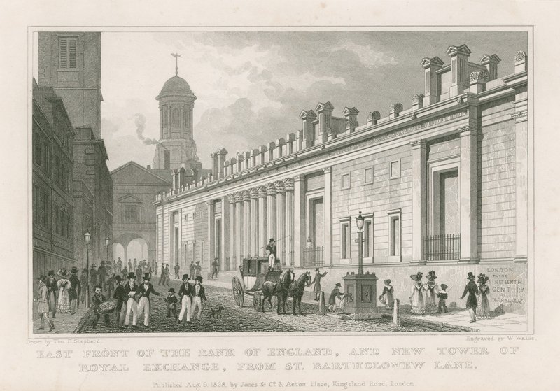 Banco da Inglaterra, as frentes de Sir John Soane de Thomas Hosmer Shepherd