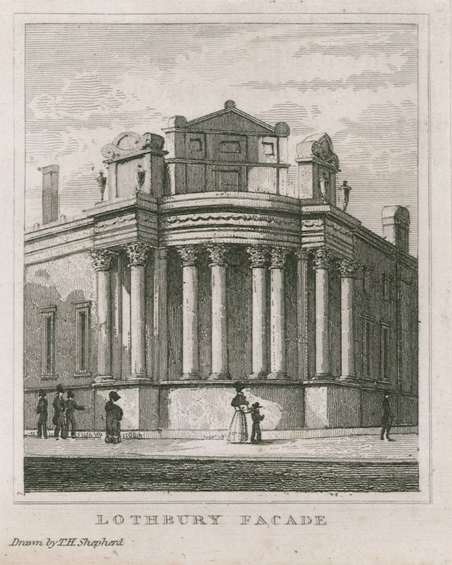 Banco da Inglaterra, as frentes de Sir John Soane de Thomas Hosmer Shepherd