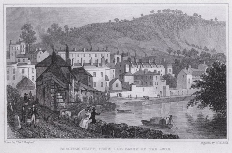 Beachen Cliff, das margens da Avon (gravura) de Thomas Hosmer Shepherd