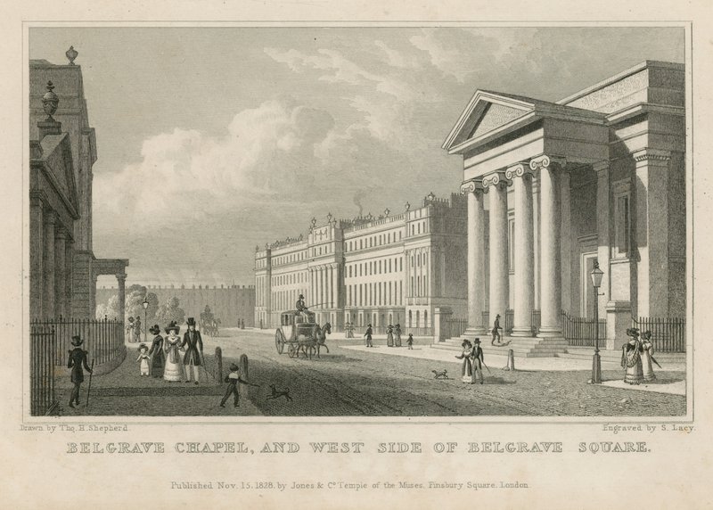 Capela de Belgrave e o lado oeste da Praça Belgrave de Thomas Hosmer Shepherd