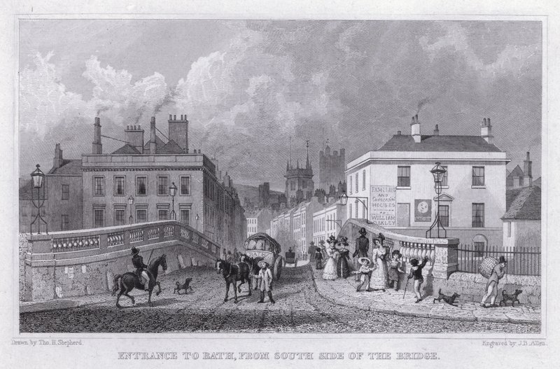 Entrada para Bath, do Lado Sul da Ponte (gravura) de Thomas Hosmer Shepherd