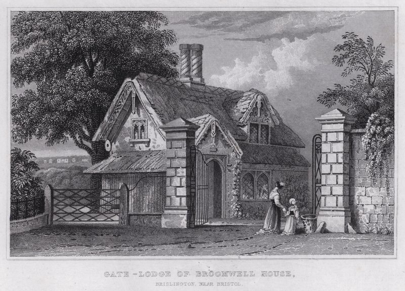 Porta-Lodge da Broomwell House, Brislington, perto de Bristol (gravura) de Thomas Hosmer Shepherd