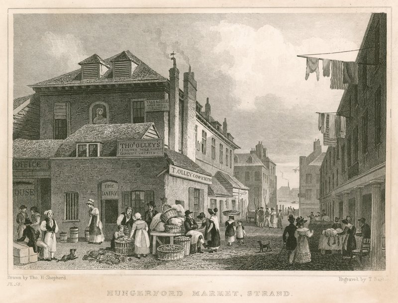 Hungerford Market, perto de edifícios de York, The Strand, Londres de Thomas Hosmer Shepherd