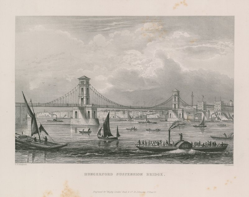 Hungerford Suspension Bridge cruzando o Tamisa de Thomas Hosmer Shepherd