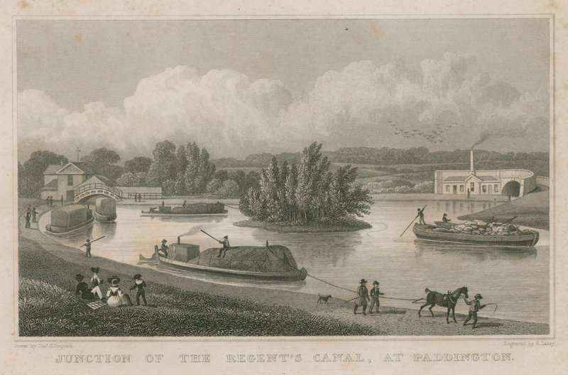 Junção do Canal do Regente, Paddington, Londres (gravura) de Thomas Hosmer Shepherd