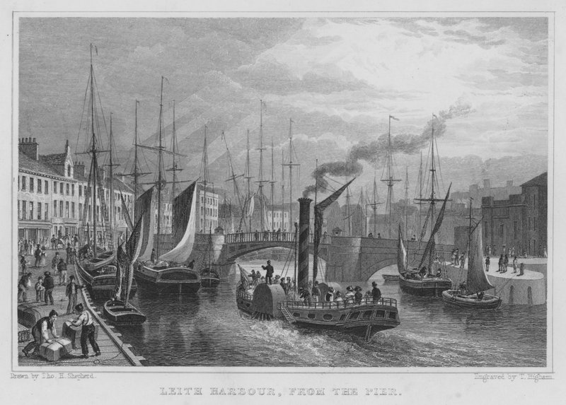Leith Harbour, a partir do Cais (gravação) de Thomas Hosmer Shepherd