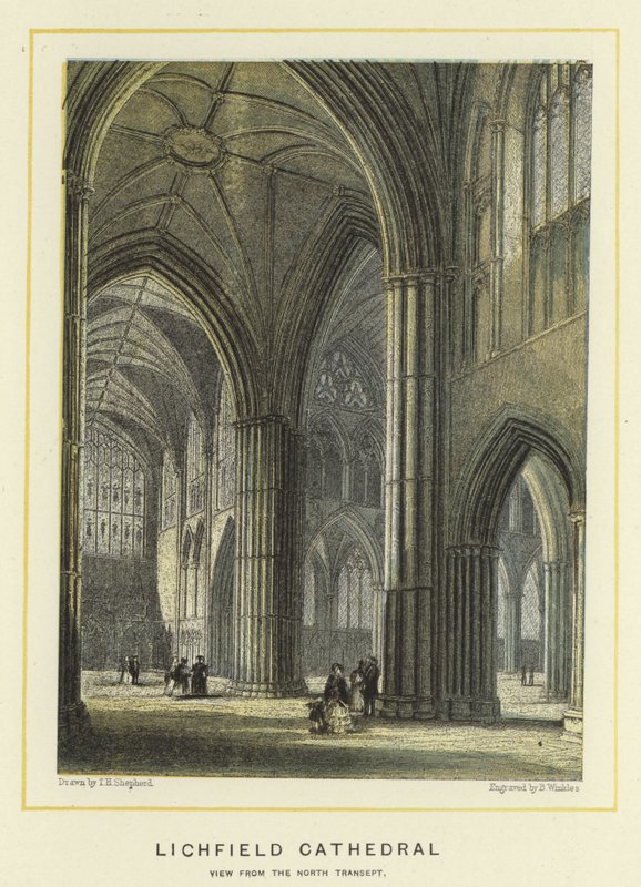 Catedral de Lichfield, vista do transepto norte de Thomas Hosmer Shepherd