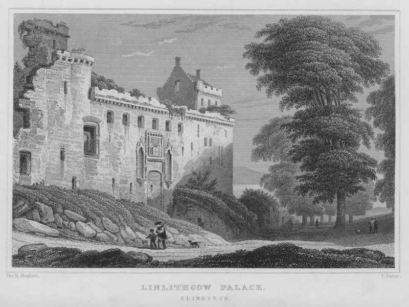 Linlithgow Palace, Edinburgh (gravura) de Thomas Hosmer Shepherd