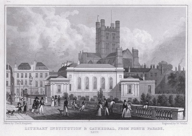 Instituição Literária e Catedral, de North Parade, Bath (gravura) de Thomas Hosmer Shepherd