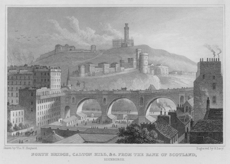 North Bridge, Calton Hill, etc, do Bank of Scotland, Edinburgh (gravura) de Thomas Hosmer Shepherd