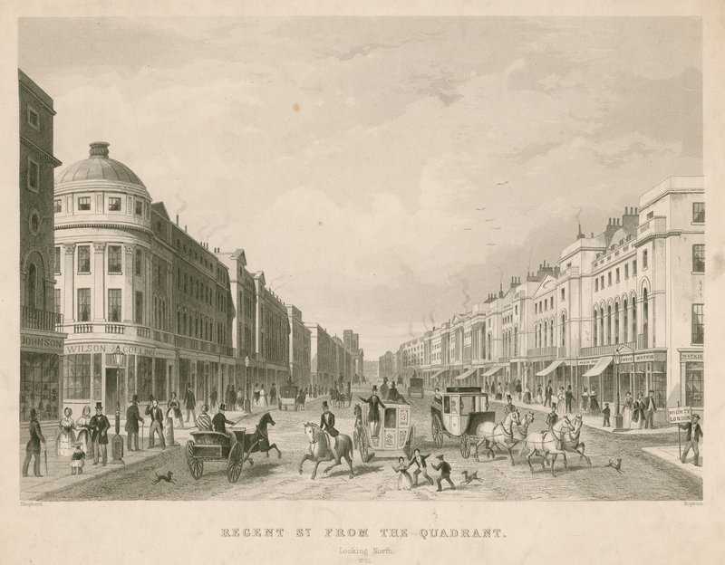 Regent Street, Londres, do Quadrante, olhando para o norte de Thomas Hosmer Shepherd
