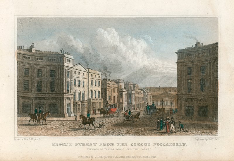 Regent Street do Circus Piccadilly, em Londres de Thomas Hosmer Shepherd