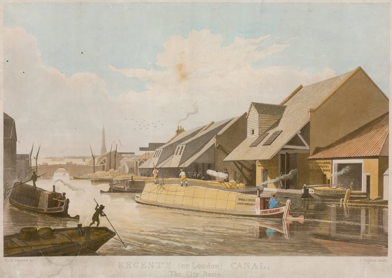 Canal do regente, a bacia da cidade, Londres de Thomas Hosmer Shepherd