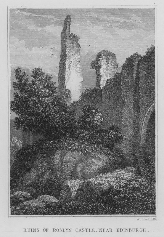 Ruínas do Castelo de Roslyn, perto de Edimburgo (gravura) de Thomas Hosmer Shepherd