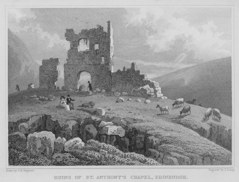 Ruínas da Capela de Santo Antônio, Edimburgo (gravura) de Thomas Hosmer Shepherd