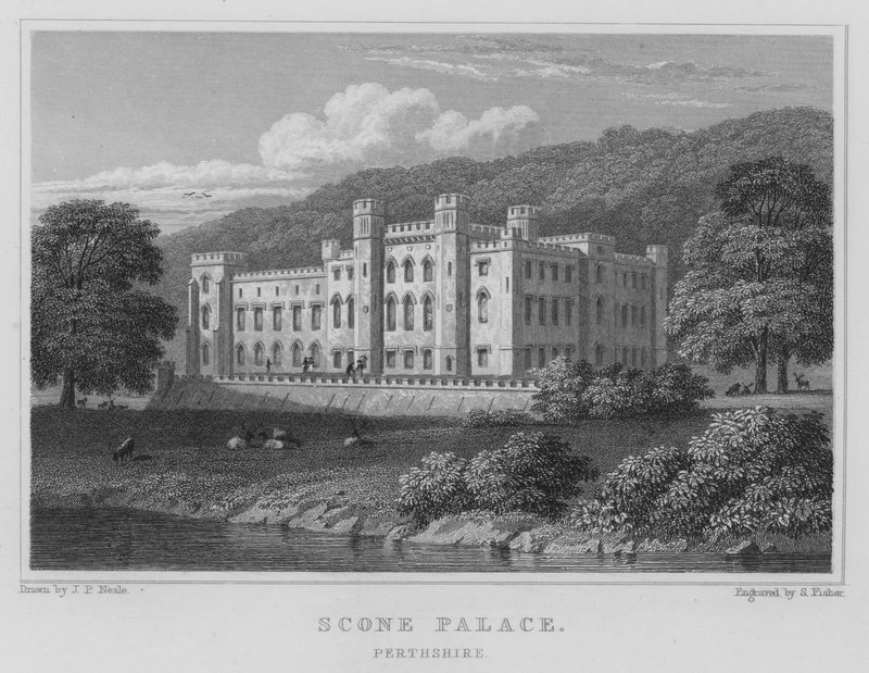 Scone Palace, Perthshire (gravura) de Thomas Hosmer Shepherd
