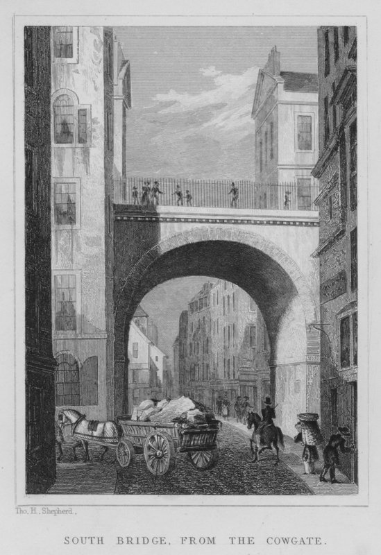 Ponte Sul, da Cowgate (gravura) de Thomas Hosmer Shepherd