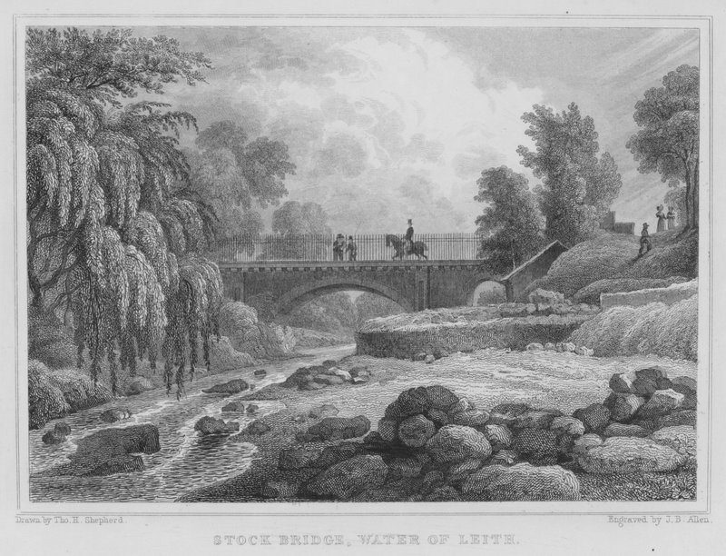Ponte de Stock, Água de Leith (gravura) de Thomas Hosmer Shepherd