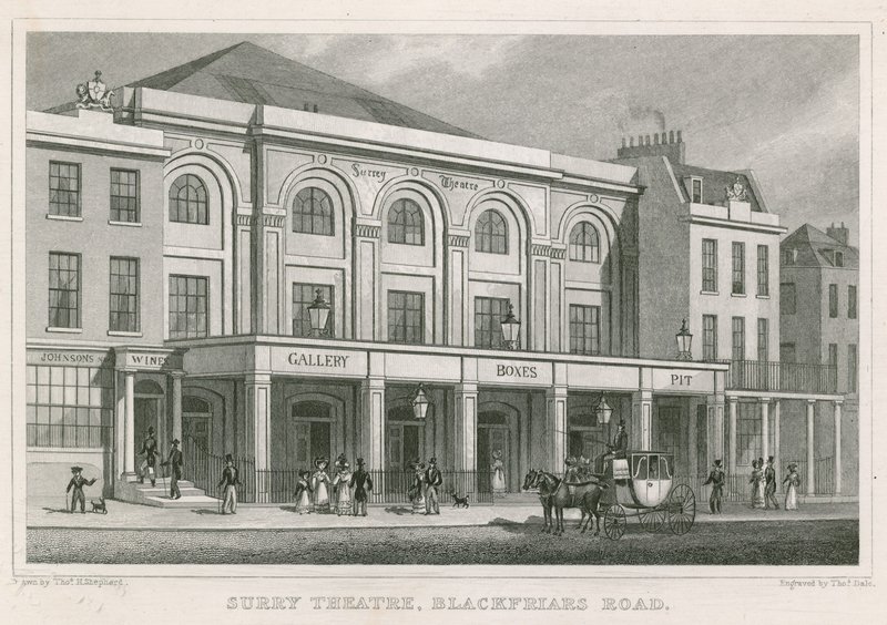 Surrey Theatre, Blackfriars Road, Londres (gravura) de Thomas Hosmer Shepherd