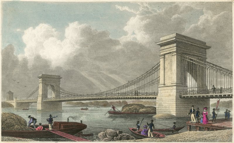 Suspensão ponte sobre o rio Tamisa em Hammersmith de Thomas Hosmer Shepherd
