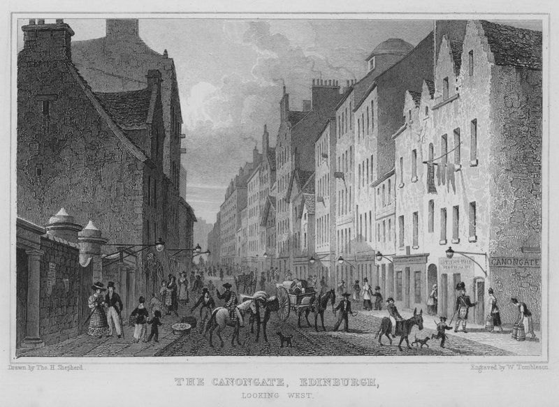 O Canongate, Edimburgo, olhando para o Oeste (gravura) de Thomas Hosmer Shepherd