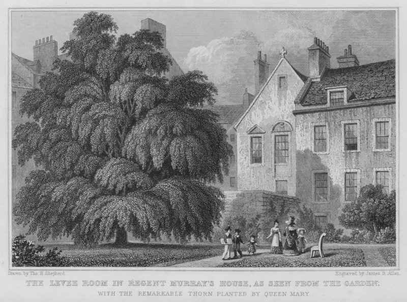 O Quarto Levee na Casa do Regente Murray, como visto do Jardim (gravura) de Thomas Hosmer Shepherd