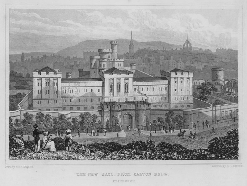 A Nova Cadeia, de Calton Hill, Edimburgo (gravura) de Thomas Hosmer Shepherd