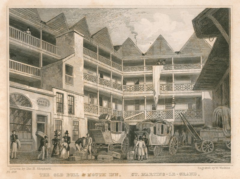 O Velho Touro e Boca Inn, St Martin&39;s-le-Grand, Londres de Thomas Hosmer Shepherd
