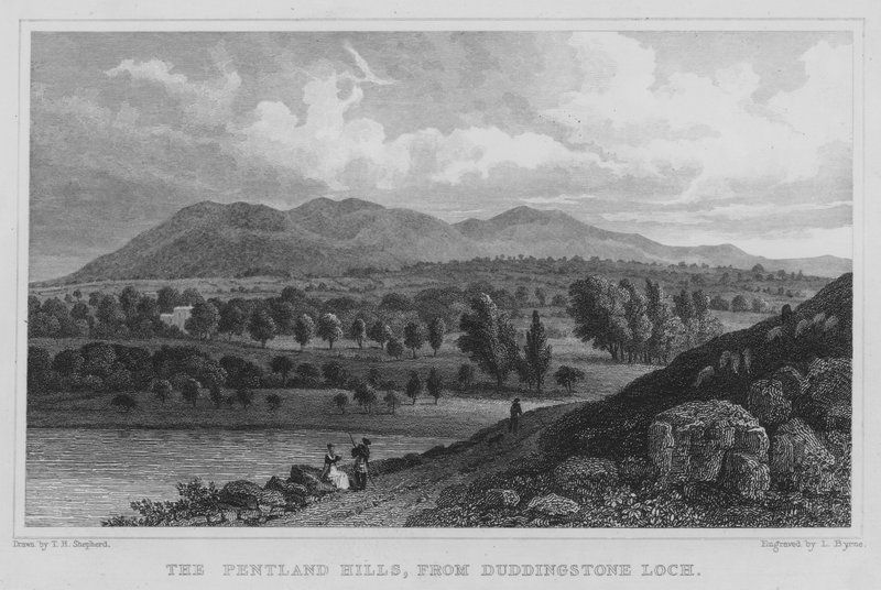 The Pentland Hills, de Duddingstone Loch (gravura) de Thomas Hosmer Shepherd