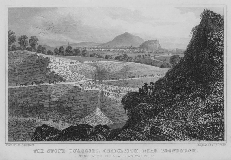 The Stone Quarries, Craigleith, perto de Edimburgo (gravura) de Thomas Hosmer Shepherd