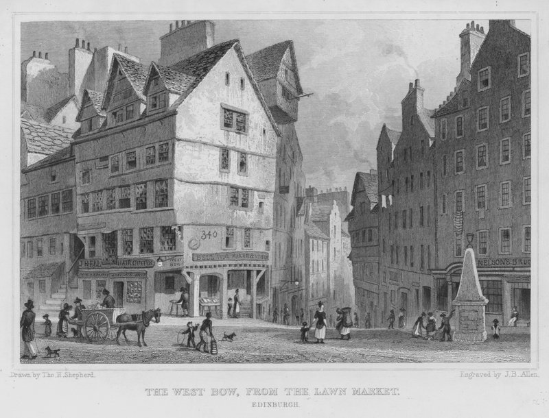 The West Bow, do Mercado da Relva, Edimburgo (gravura) de Thomas Hosmer Shepherd