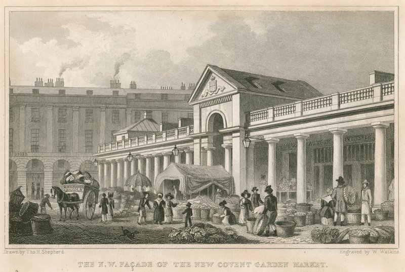 A fachada noroeste do novo Covent Garden Market, em Londres de Thomas Hosmer Shepherd