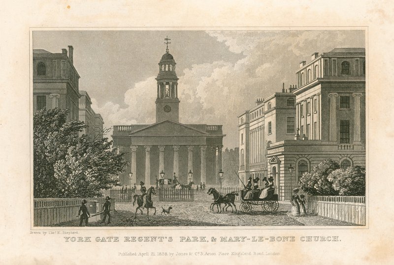 York&39;s Regent&39;s Park, e Marylebone Church, em Londres de Thomas Hosmer Shepherd