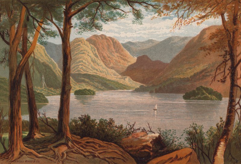 Os lagos ingleses, Derwentwater (lito colorido) de Thomas Leeson the Elder Rowbotham