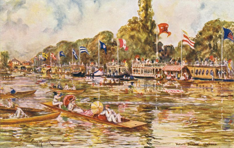 Rio Tamisa: Barcaças Varsity, Oxford (litografia a cores) de Thomas Maybank