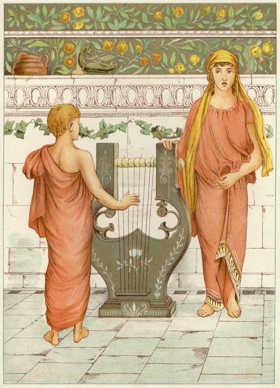 Perseus e a aula de música (cor litho) de Thomas Ralph Spence