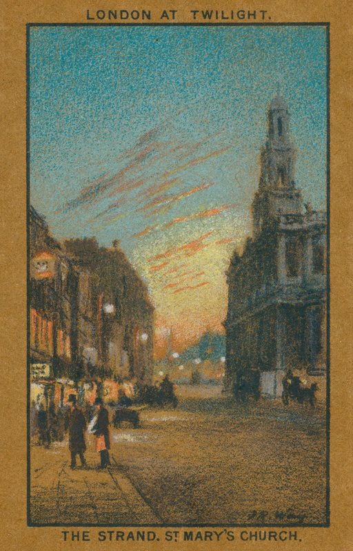 Londres ao crepúsculo: The Strand, Igreja de Santa Maria (litografia a cores) de Thomas Robert Way