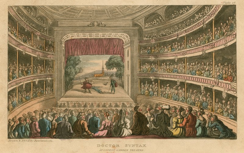 Dr Syntax no Covent Garden Theatre em Londres de Thomas Rowlandson