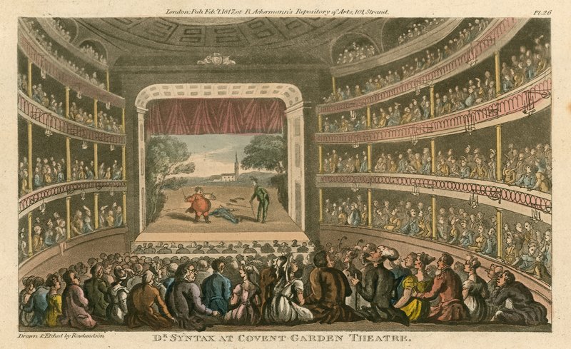 Dr Syntax no Covent Garden Theatre em Londres de Thomas Rowlandson