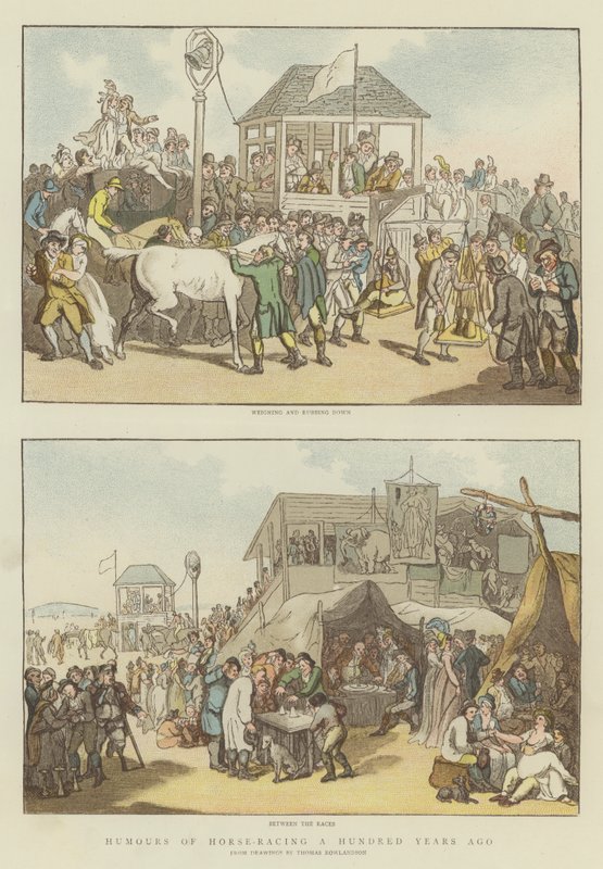 Humores de Corrida de Cavalos a Cem Anos Atrás (chromolitho) de Thomas Rowlandson