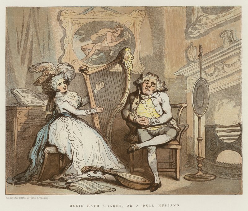 Charms de Hath da música, ou um marido maçante (chromolitho) de Thomas Rowlandson