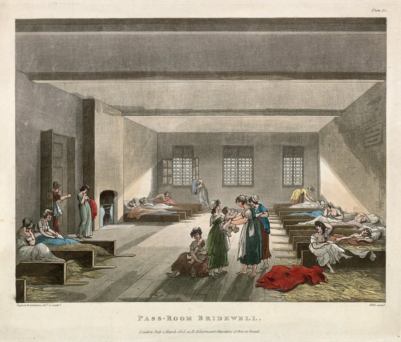 Prisão de Bridewell na sala de passagem de Thomas Rowlandson