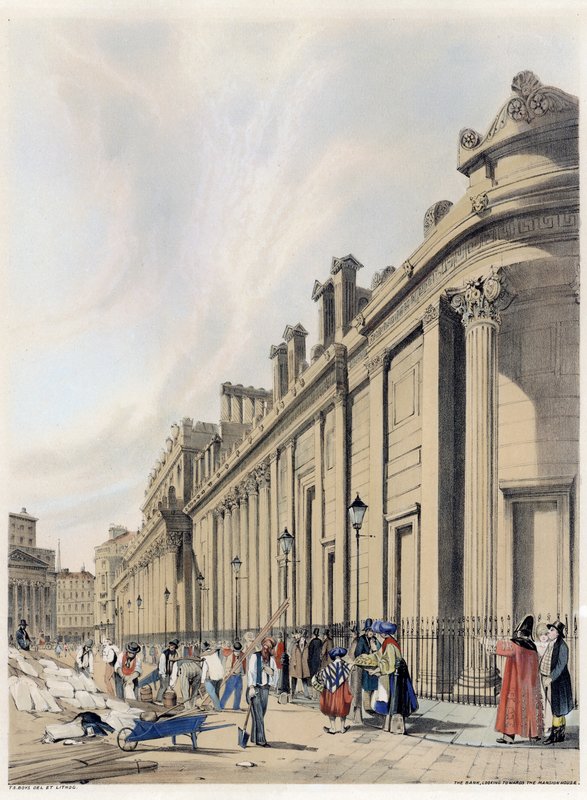 O banco olhando para a mansão de Thomas Shotter Boys